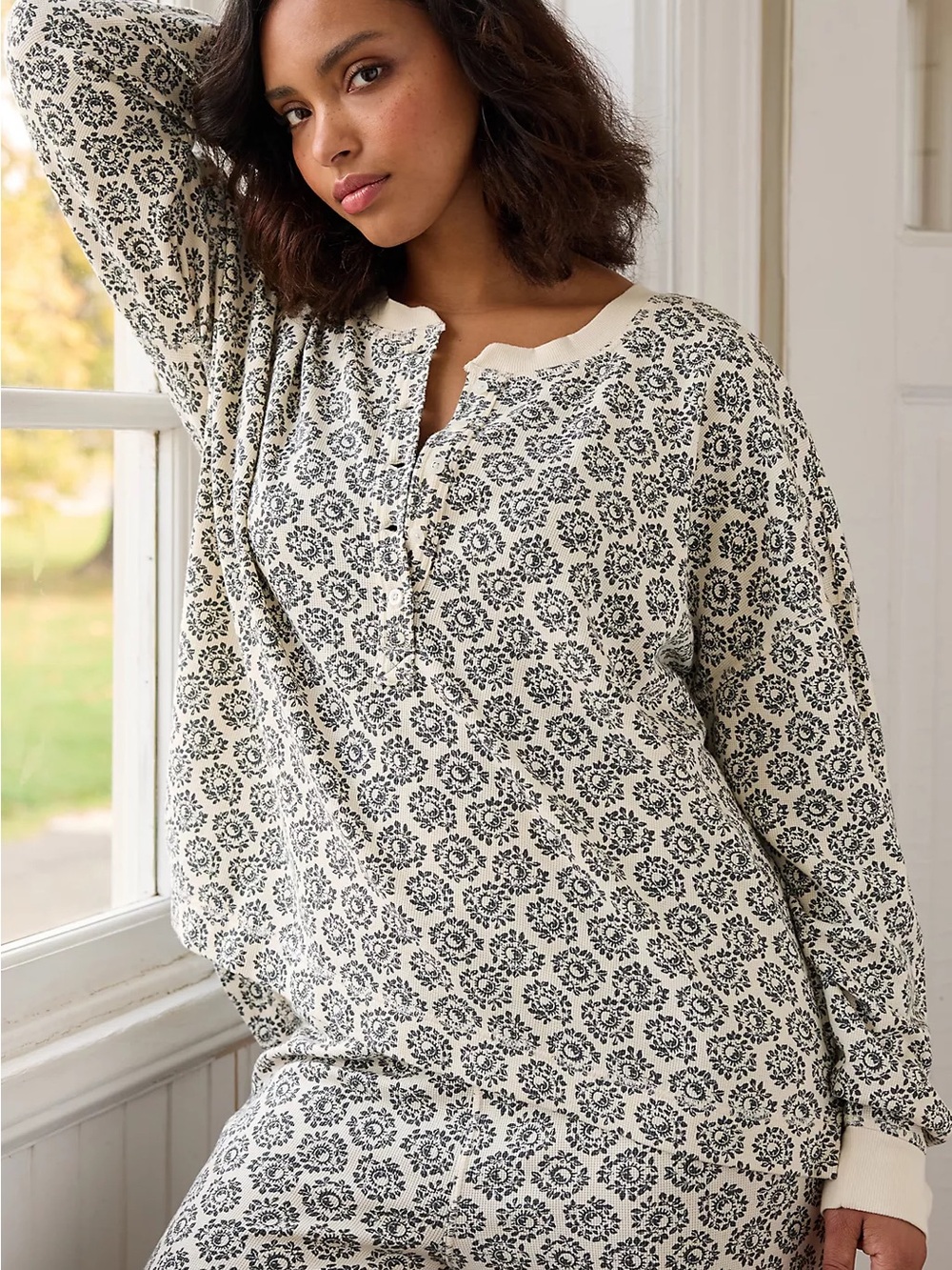 Anthropologie waffle knit pajama top